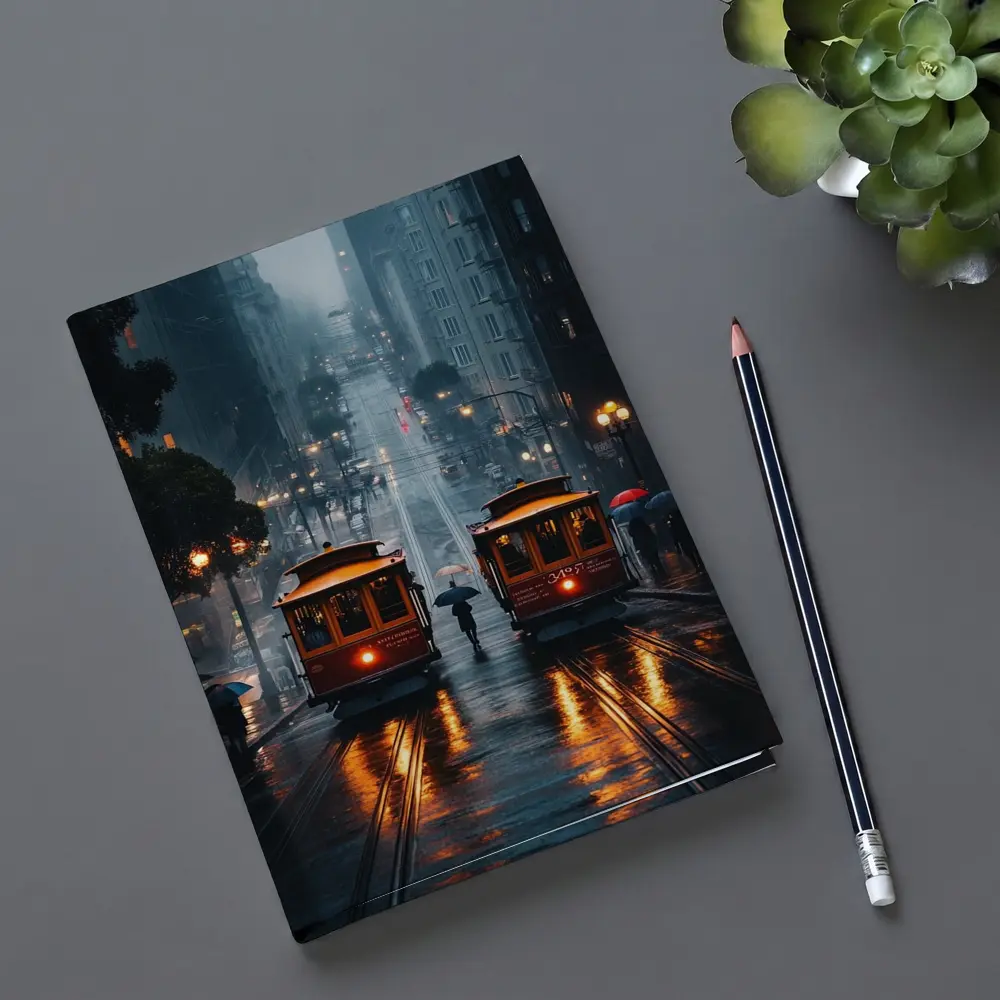 San Francisco Cable Cars Rainy City Street – Notebooks