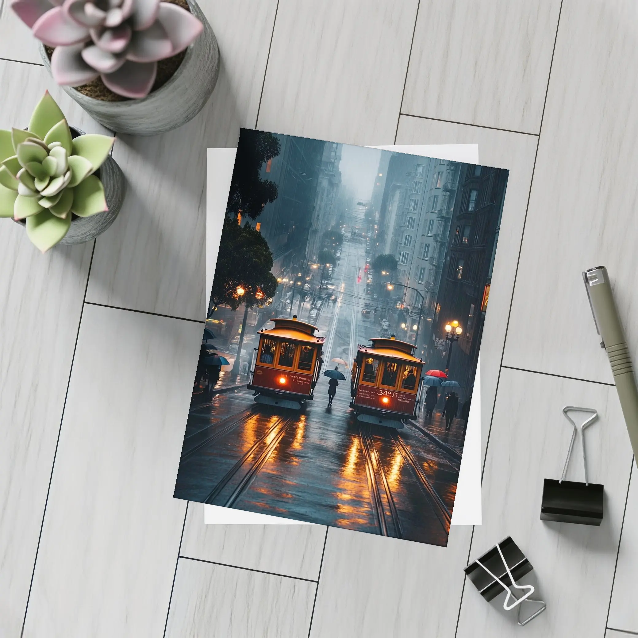 San Francisco Cable Cars Rainy City Street – Postcards