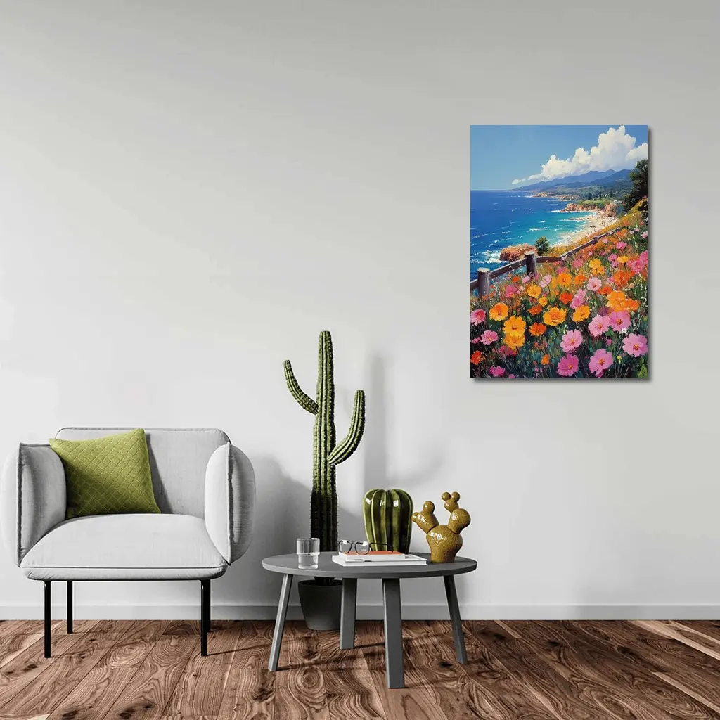 Coastal Wildflowers Overlooking Sunny Blue Ocean – Wall Art