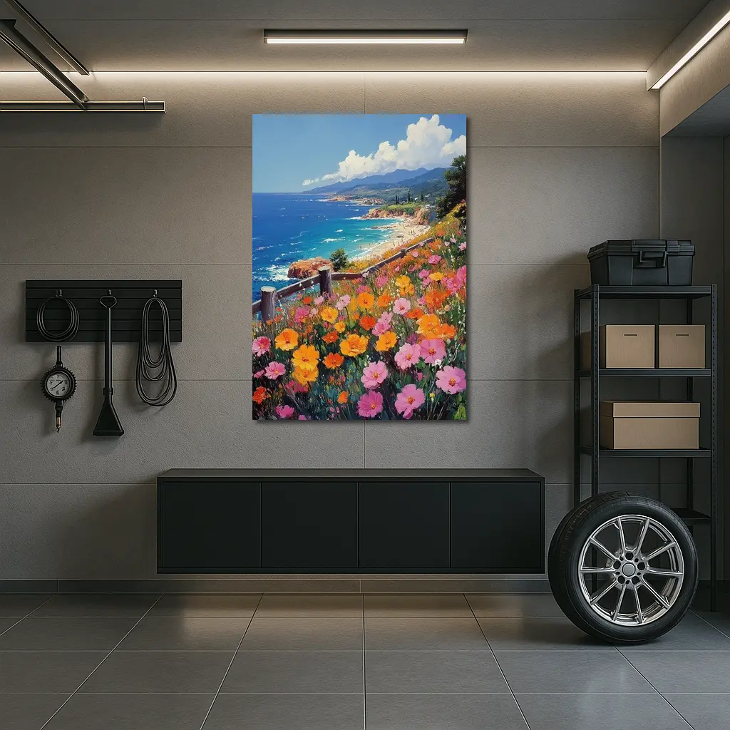 Coastal Wildflowers Overlooking Sunny Blue Ocean – Wall Art