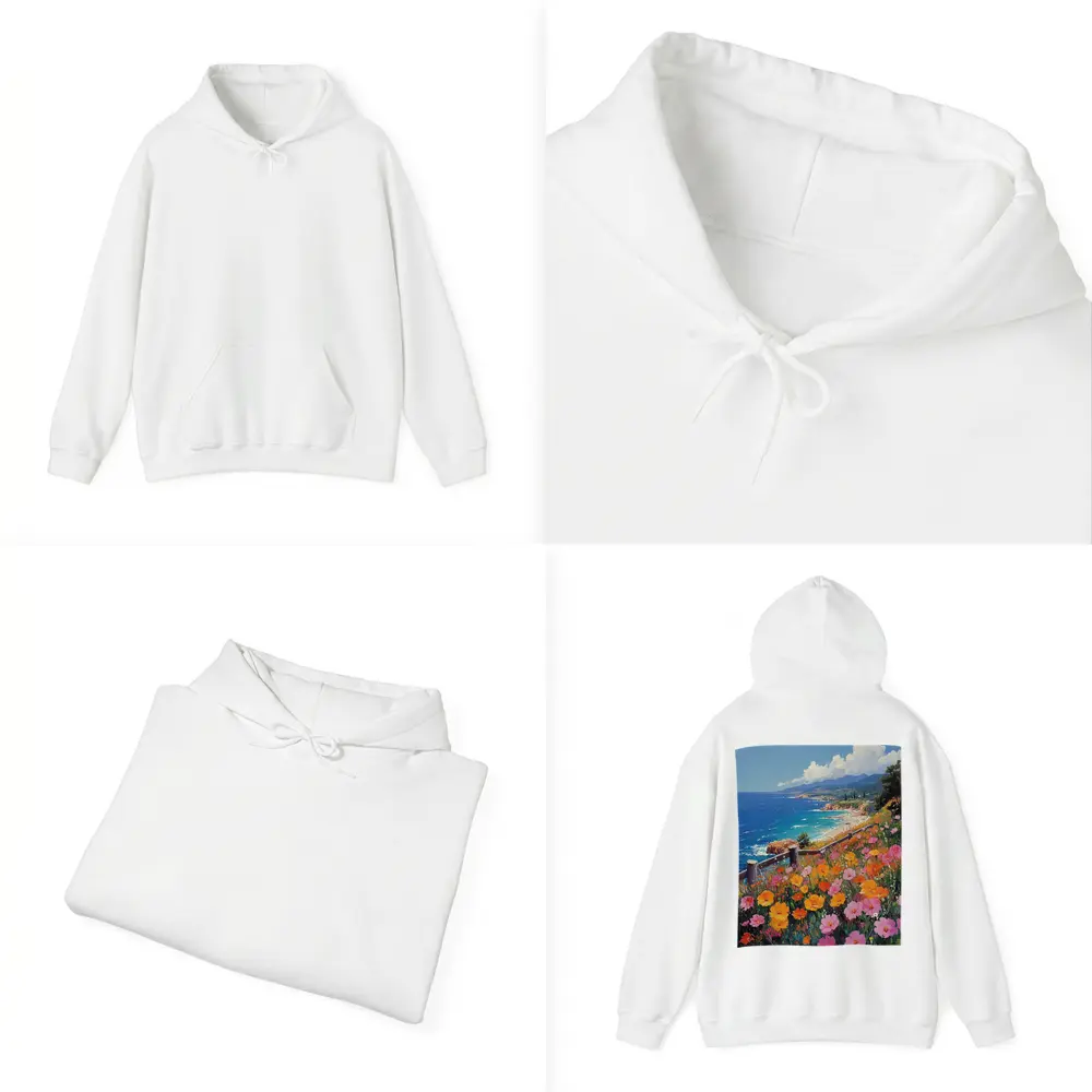 Coastal Wildflowers Overlooking Sunny Blue Ocean – Hoodies