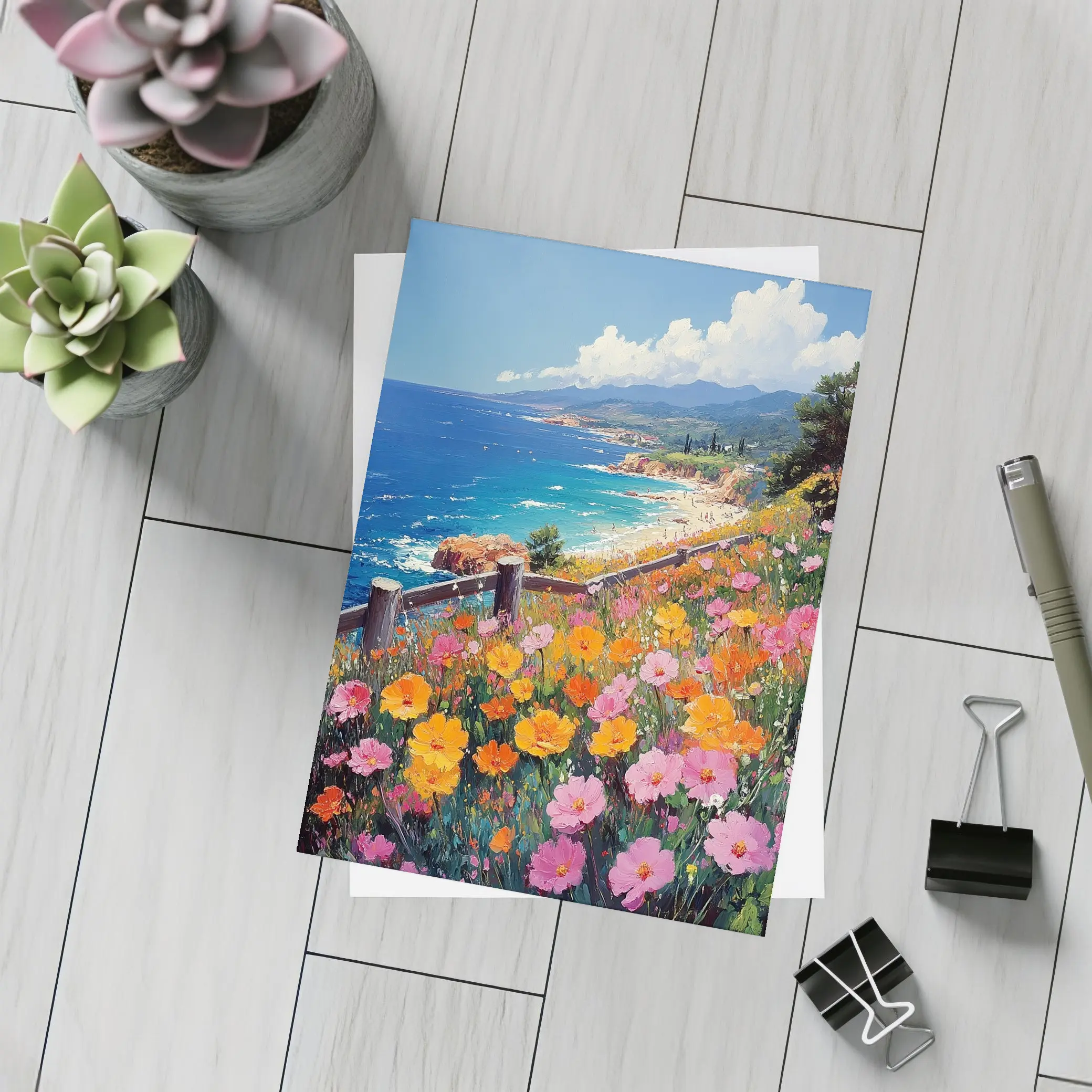 Coastal Wildflowers Overlooking Sunny Blue Ocean – Postcards