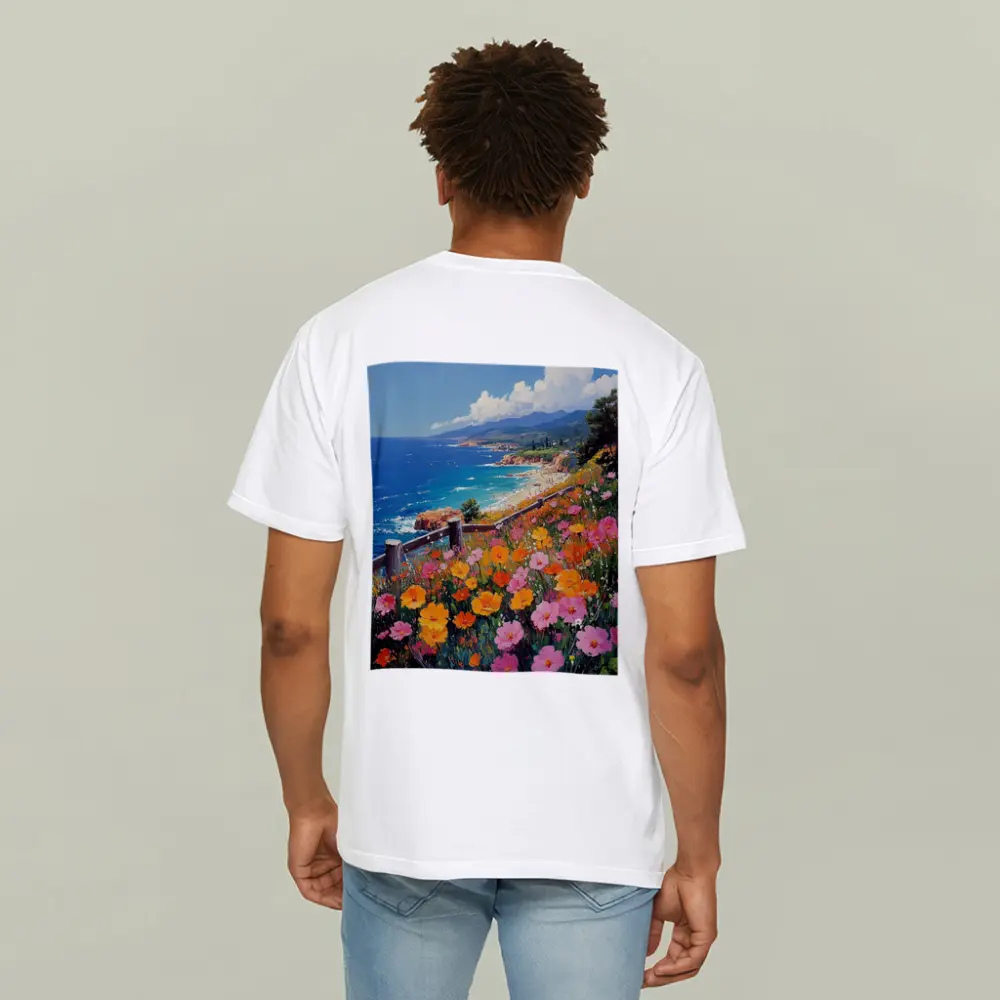 Coastal Wildflowers Overlooking Sunny Blue Ocean – T-Shirts