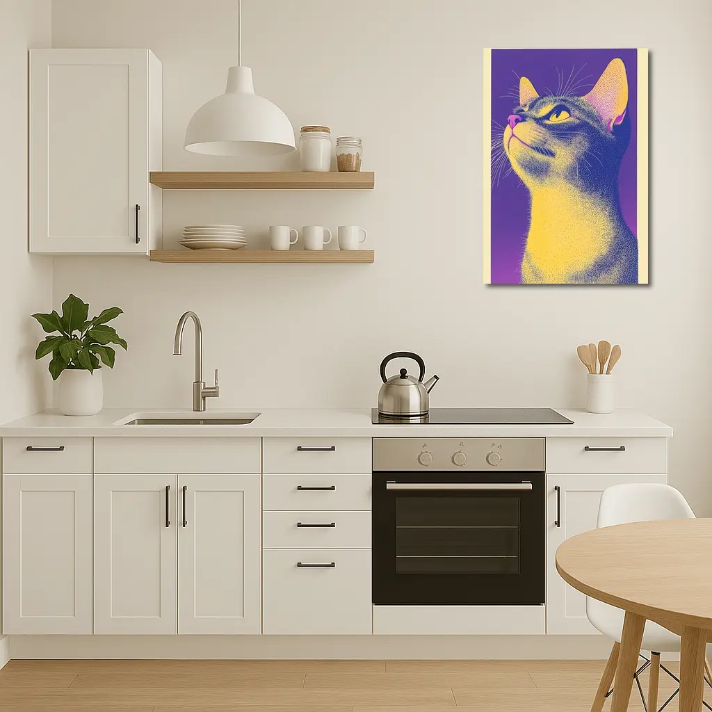 Abyssinian Cat Portrait Purple Yellow Background – Wall Art