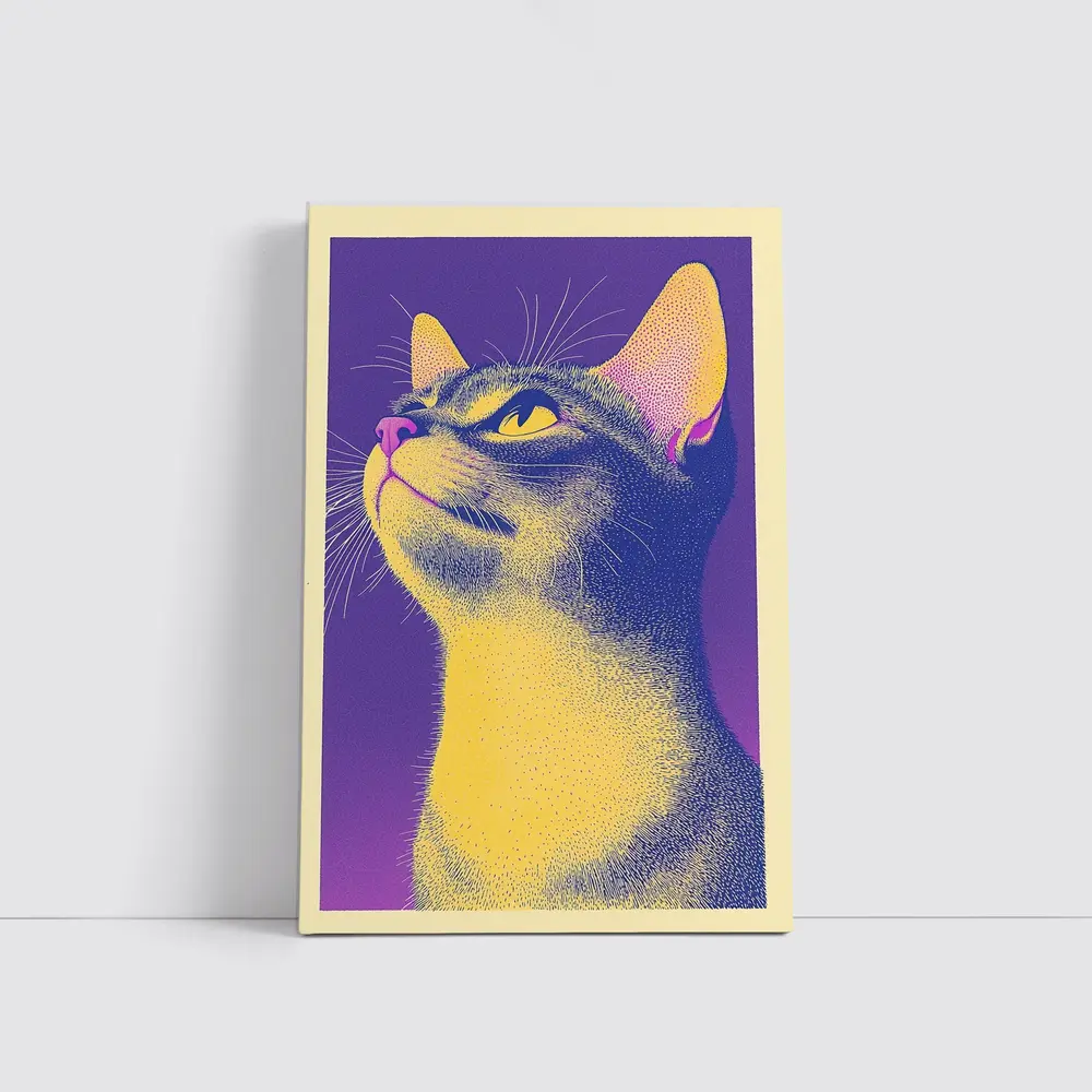 Abyssinian Cat Portrait Purple Yellow Background – Wall Art