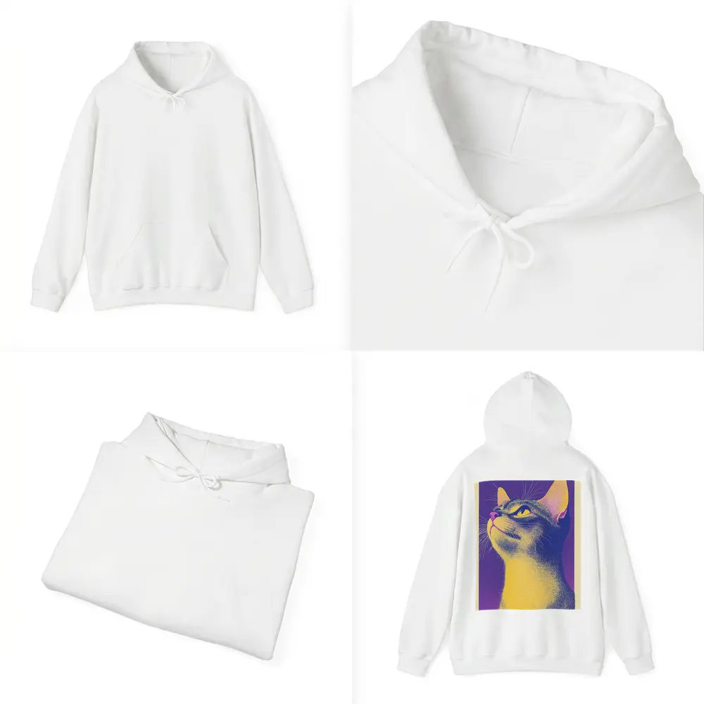 Abyssinian Cat Portrait Purple Yellow Background – Hoodies