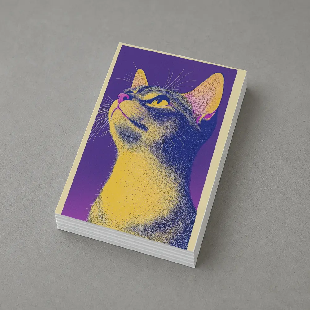 Abyssinian Cat Portrait Purple Yellow Background – Postcards