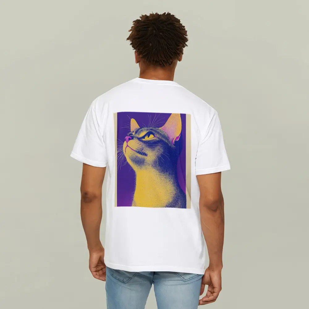 Abyssinian Cat Portrait Purple Yellow Background – T-Shirts