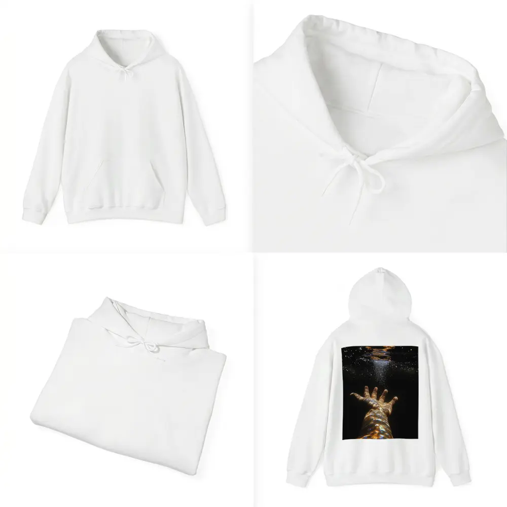 Hand Reaching Through Golden Underwater Light – Hoodies