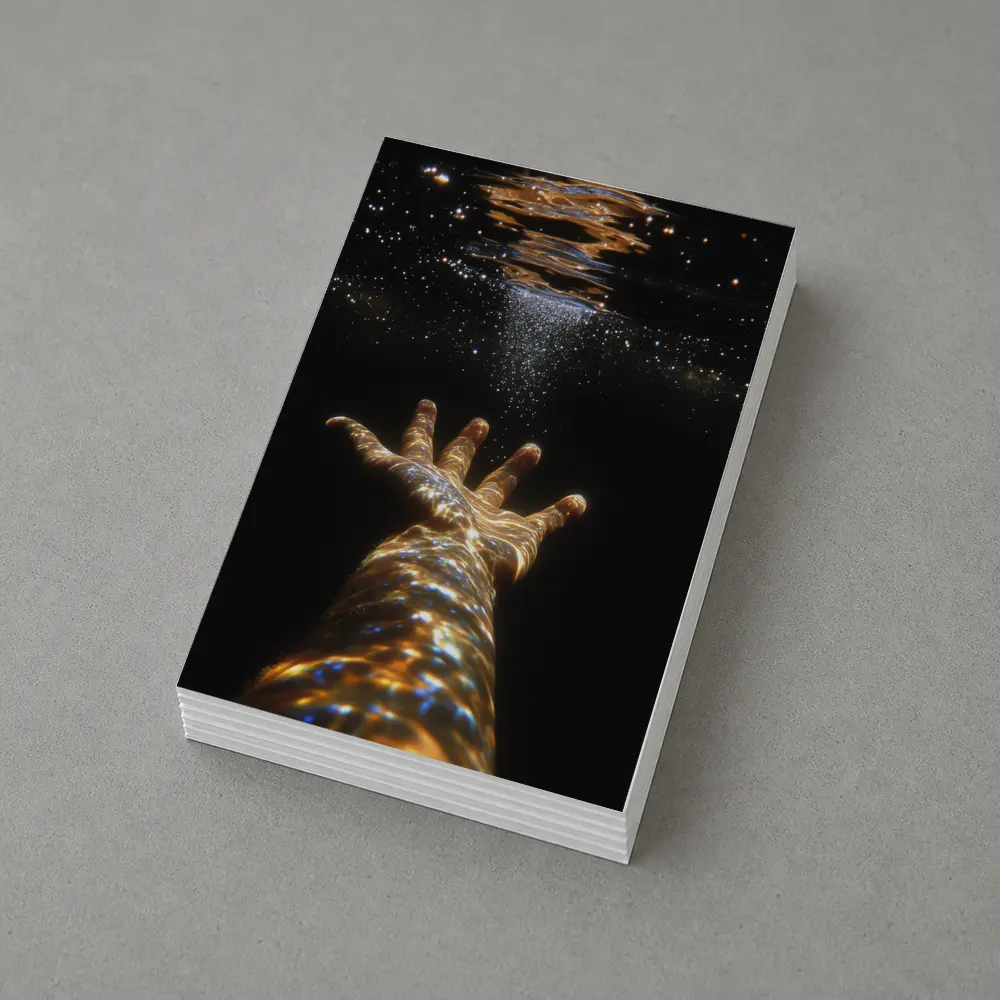 Hand Reaching Through Golden Underwater Light – Postcards