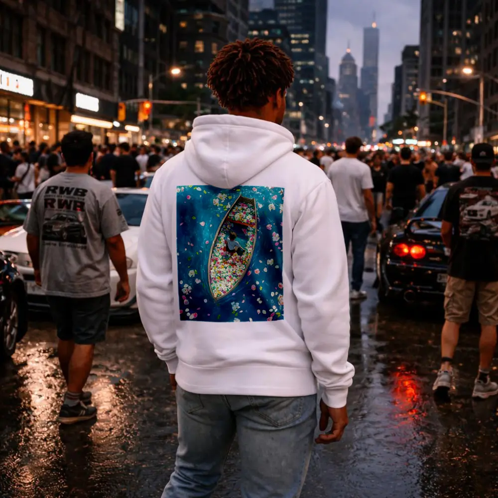 Person Sitting In Flower Filled Boat – Hoodies