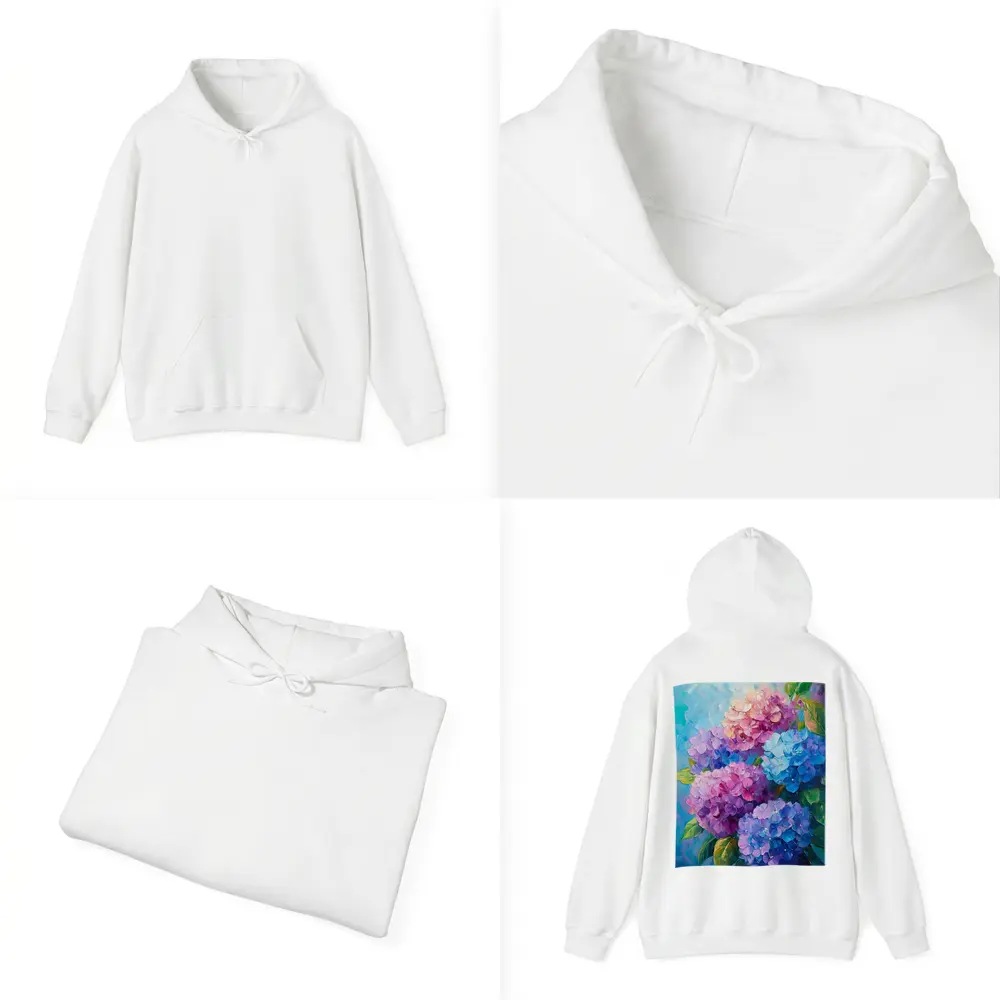 Hydrangea Bouquet Oil Painting Blue Background – Hoodies