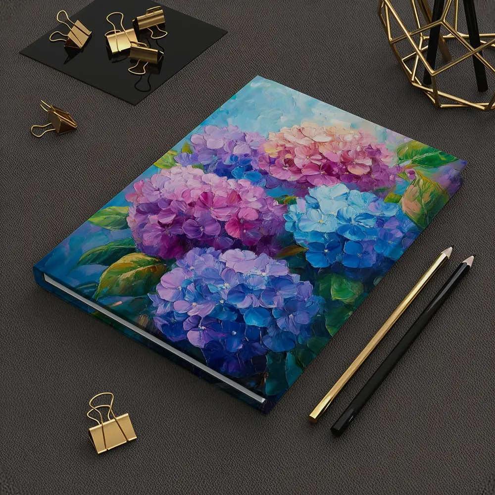 Hydrangea Bouquet Oil Painting Blue Background – Notebooks