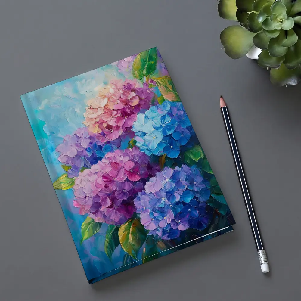 Hydrangea Bouquet Oil Painting Blue Background – Notebooks