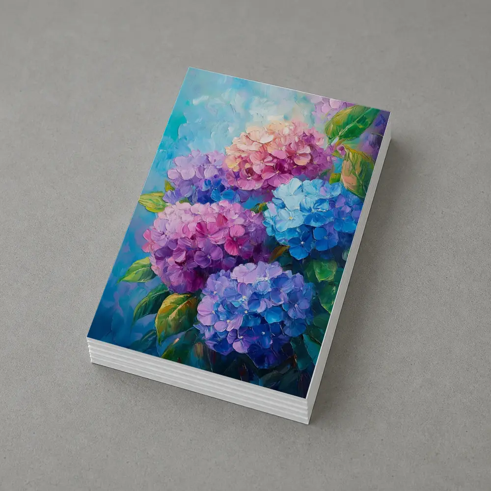 Hydrangea Bouquet Oil Painting Blue Background – Postcards