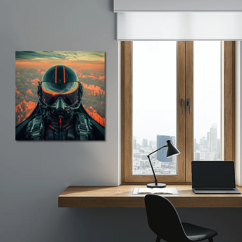 Fighter Pilot Helmet Sunset Canyon Aerial View – Wall Art