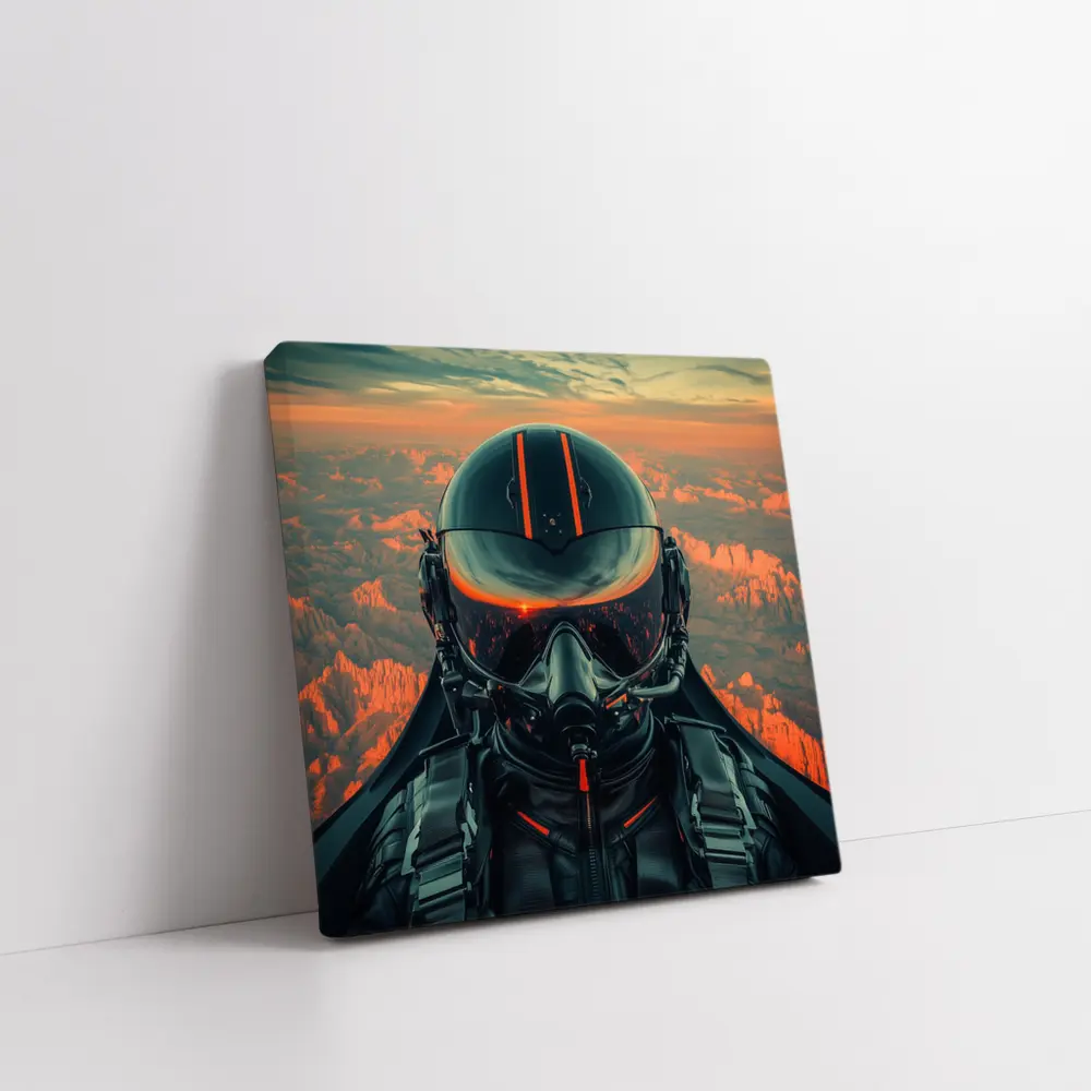 Fighter Pilot Helmet Sunset Canyon Aerial View – Wall Art