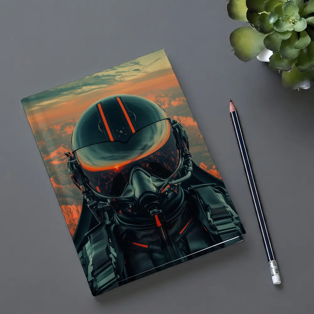 Fighter Pilot Helmet Sunset Canyon Aerial View – Notebooks