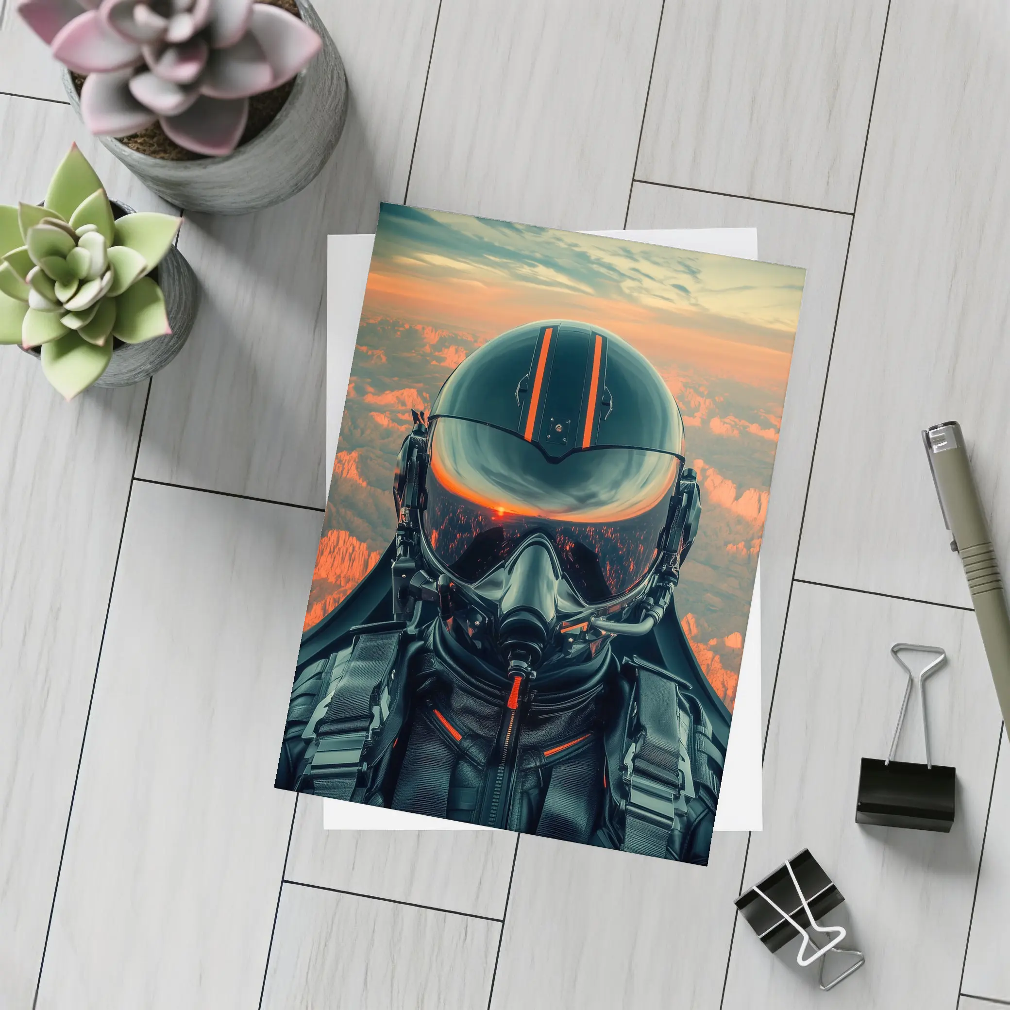 Fighter Pilot Helmet Sunset Canyon Aerial View – Postcards