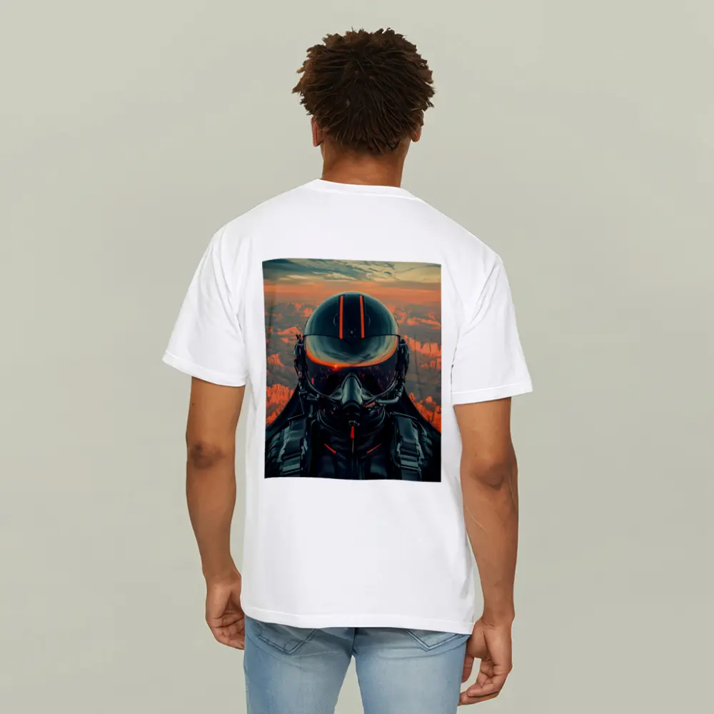 Fighter Pilot Helmet Sunset Canyon Aerial View – T-Shirts