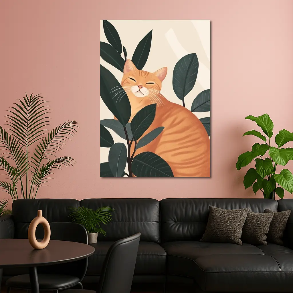 Orange Tabby Cat Among Dark Green Leaves – Wall Art