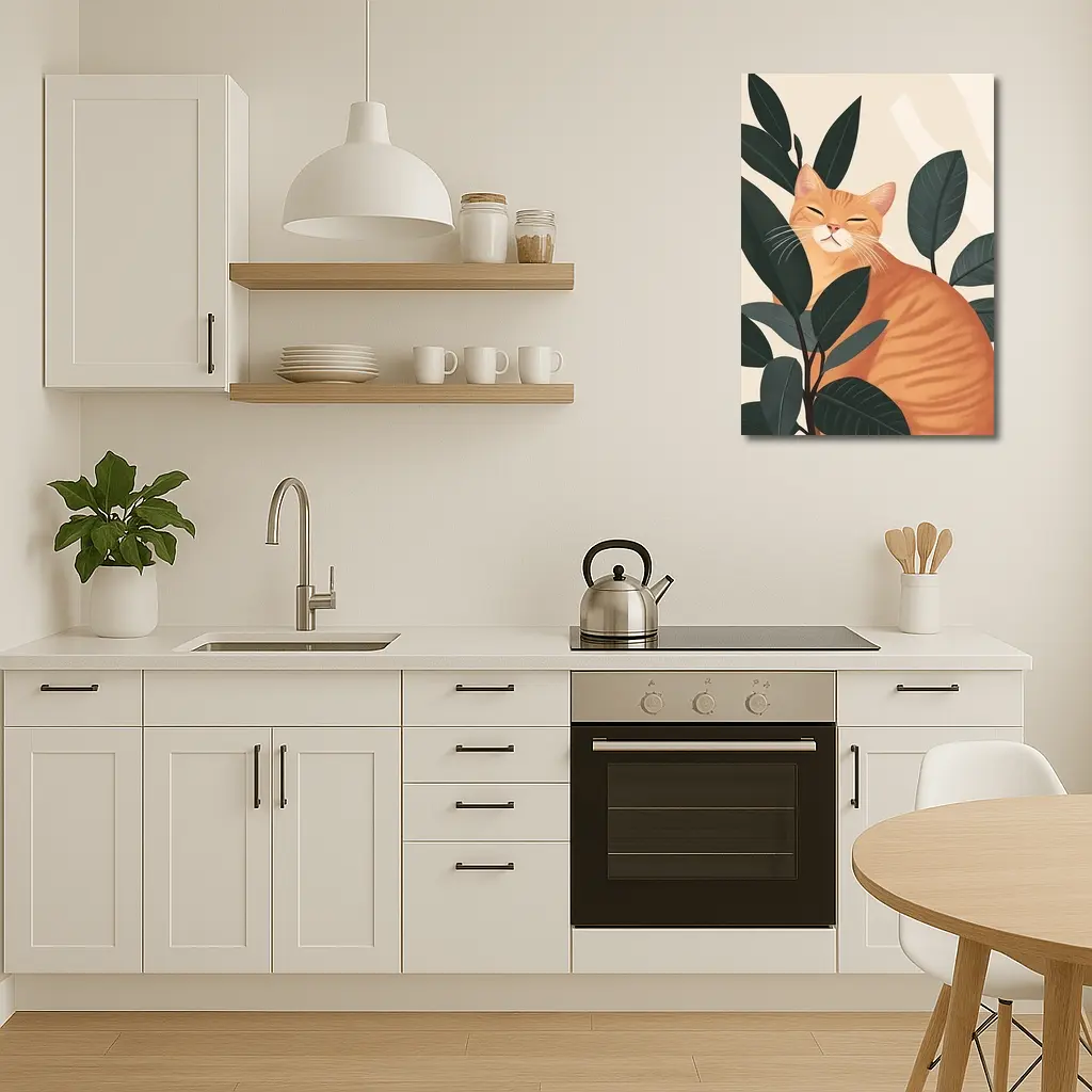 Orange Tabby Cat Among Dark Green Leaves – Wall Art