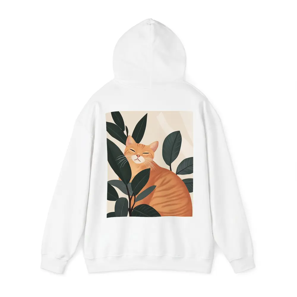 Orange Tabby Cat Among Dark Green Leaves – Hoodies