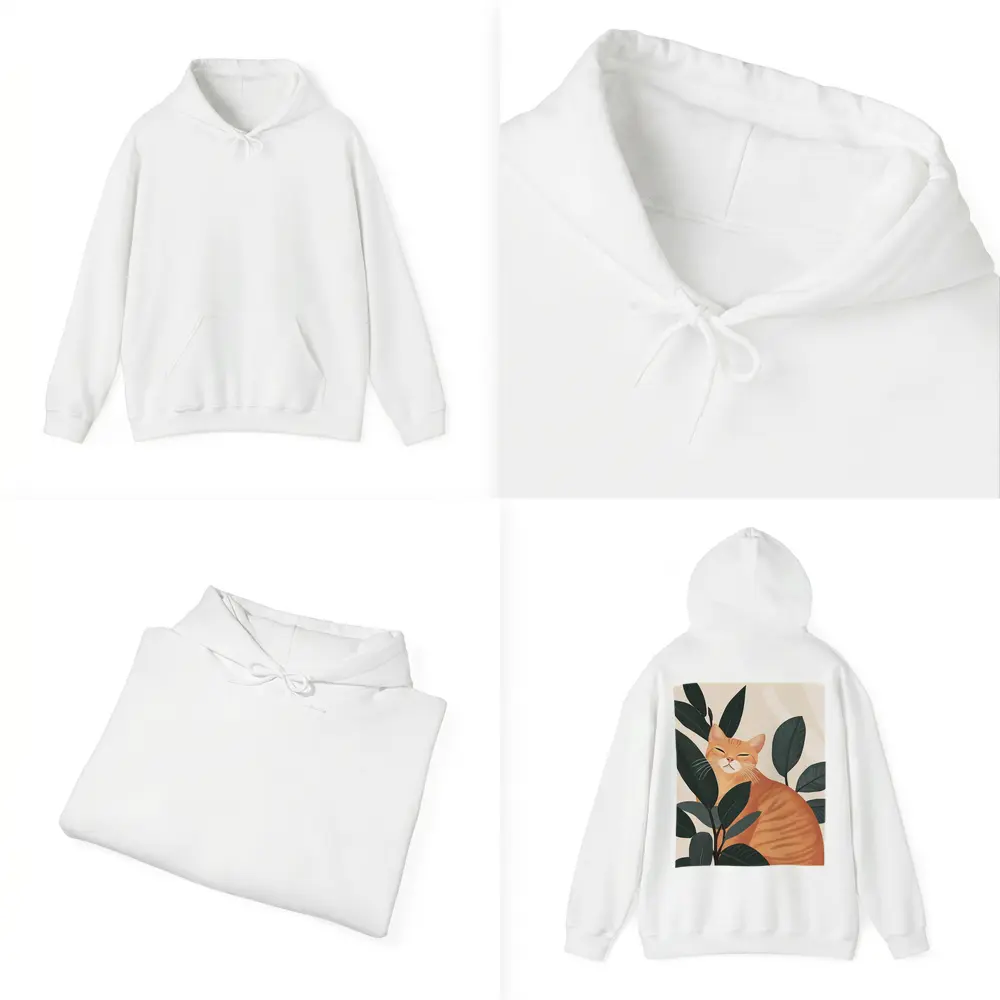 Orange Tabby Cat Among Dark Green Leaves – Hoodies