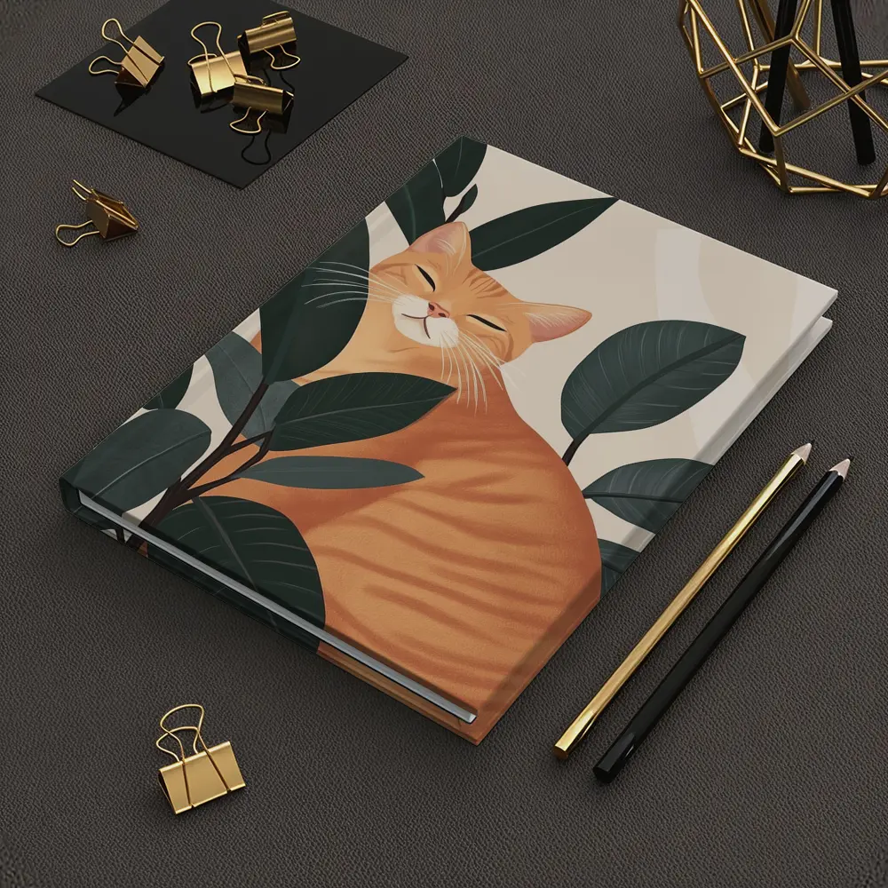 Orange Tabby Cat Among Dark Green Leaves – Notebooks