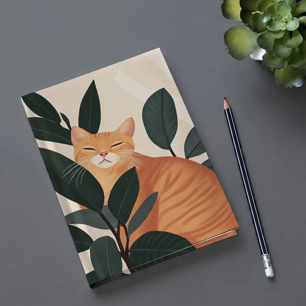 Orange Tabby Cat Among Dark Green Leaves – Notebooks