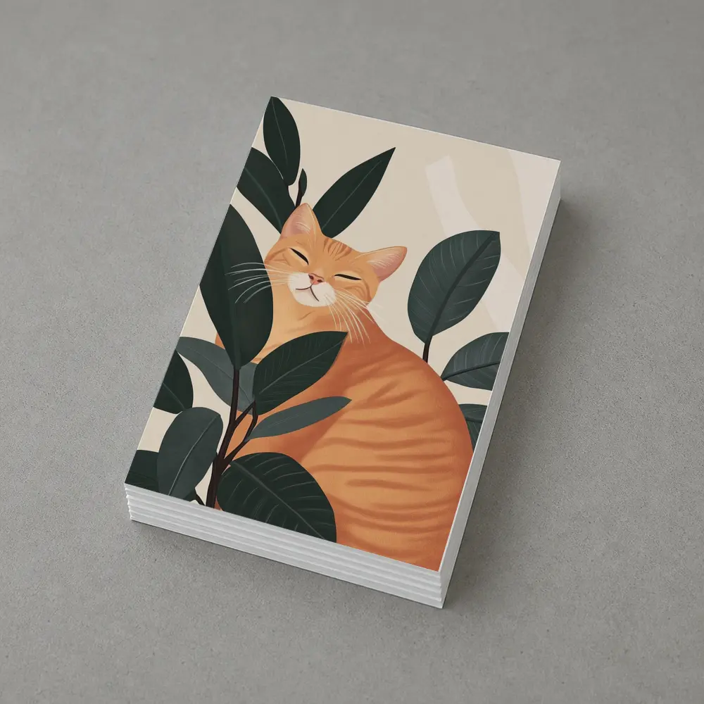 Orange Tabby Cat Among Dark Green Leaves – Postcards