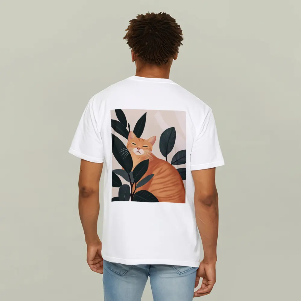 Orange Tabby Cat Among Dark Green Leaves – T-Shirts