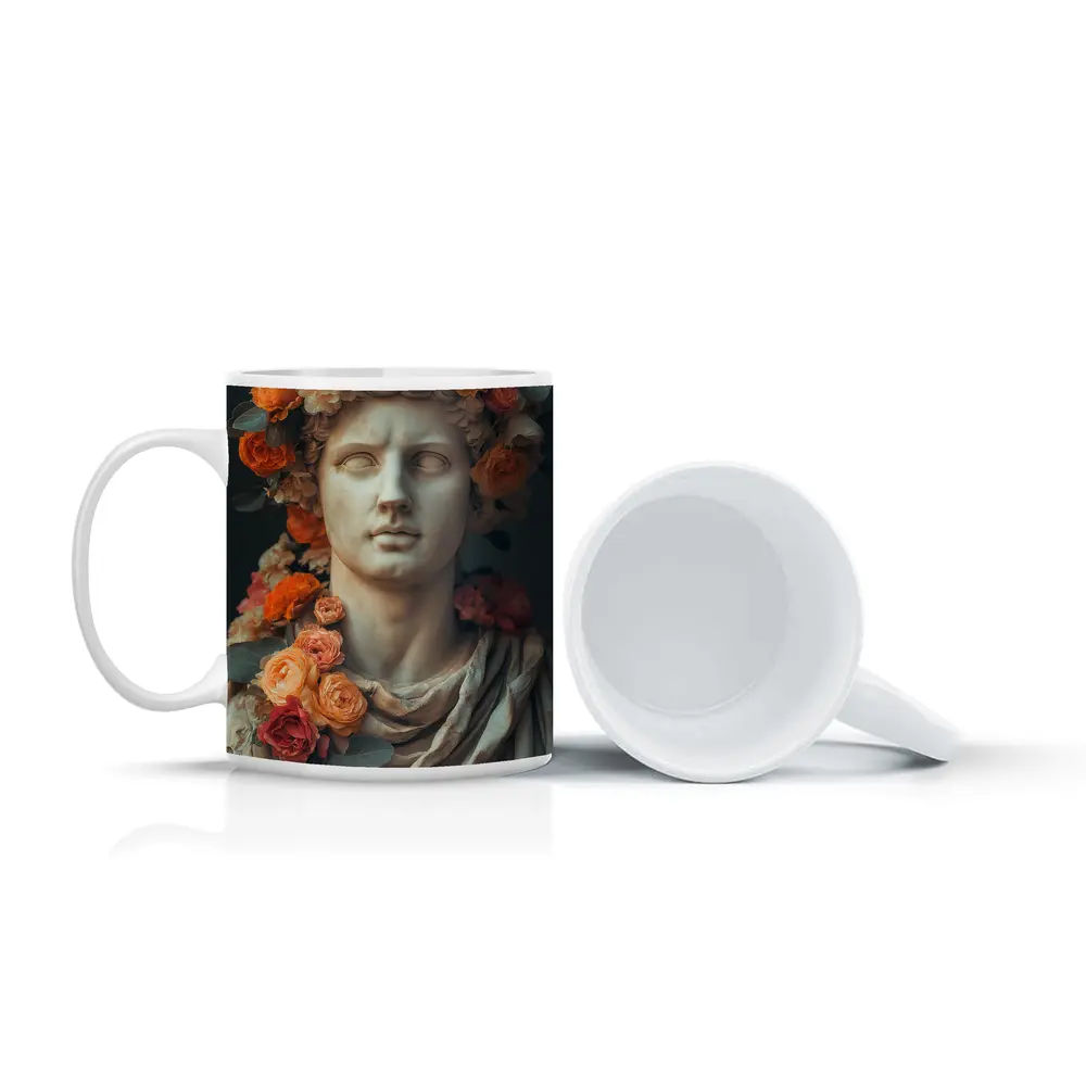 Greek Marble Bust With Colorful Floral Crown – Mugs