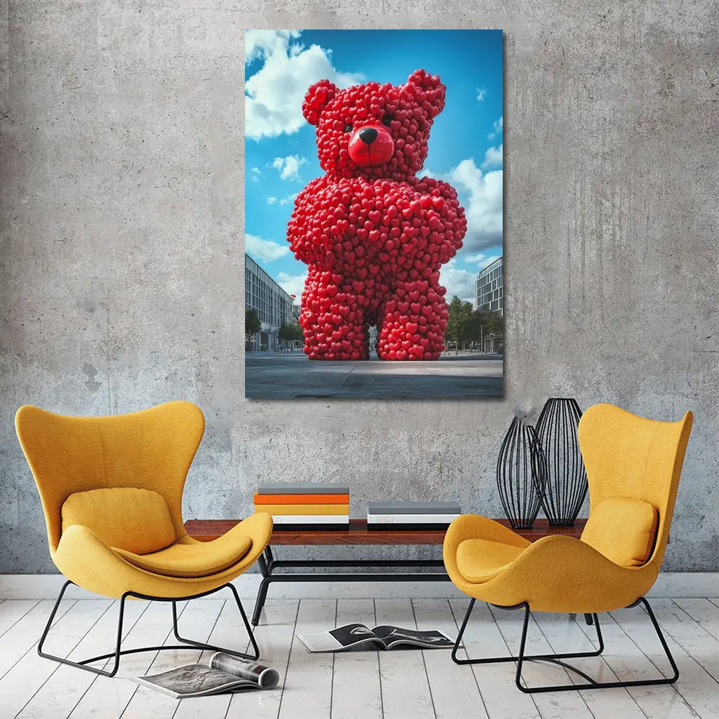 Giant Red Heart Teddy Bear Urban Square – Wall Art