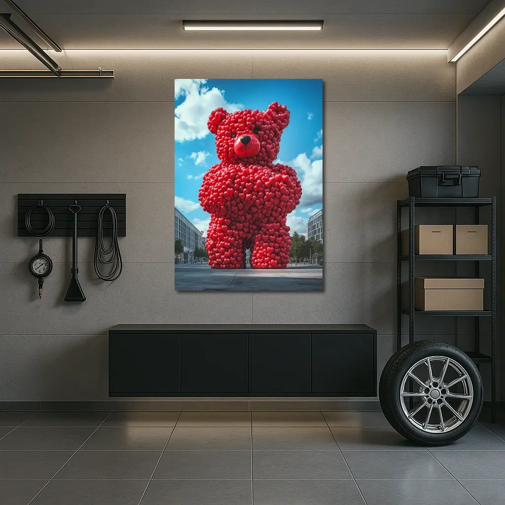 Giant Red Heart Teddy Bear Urban Square – Wall Art