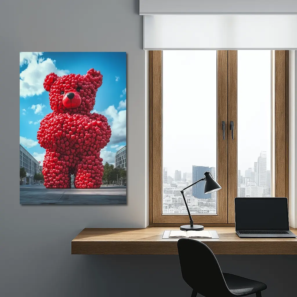 Giant Red Heart Teddy Bear Urban Square – Wall Art
