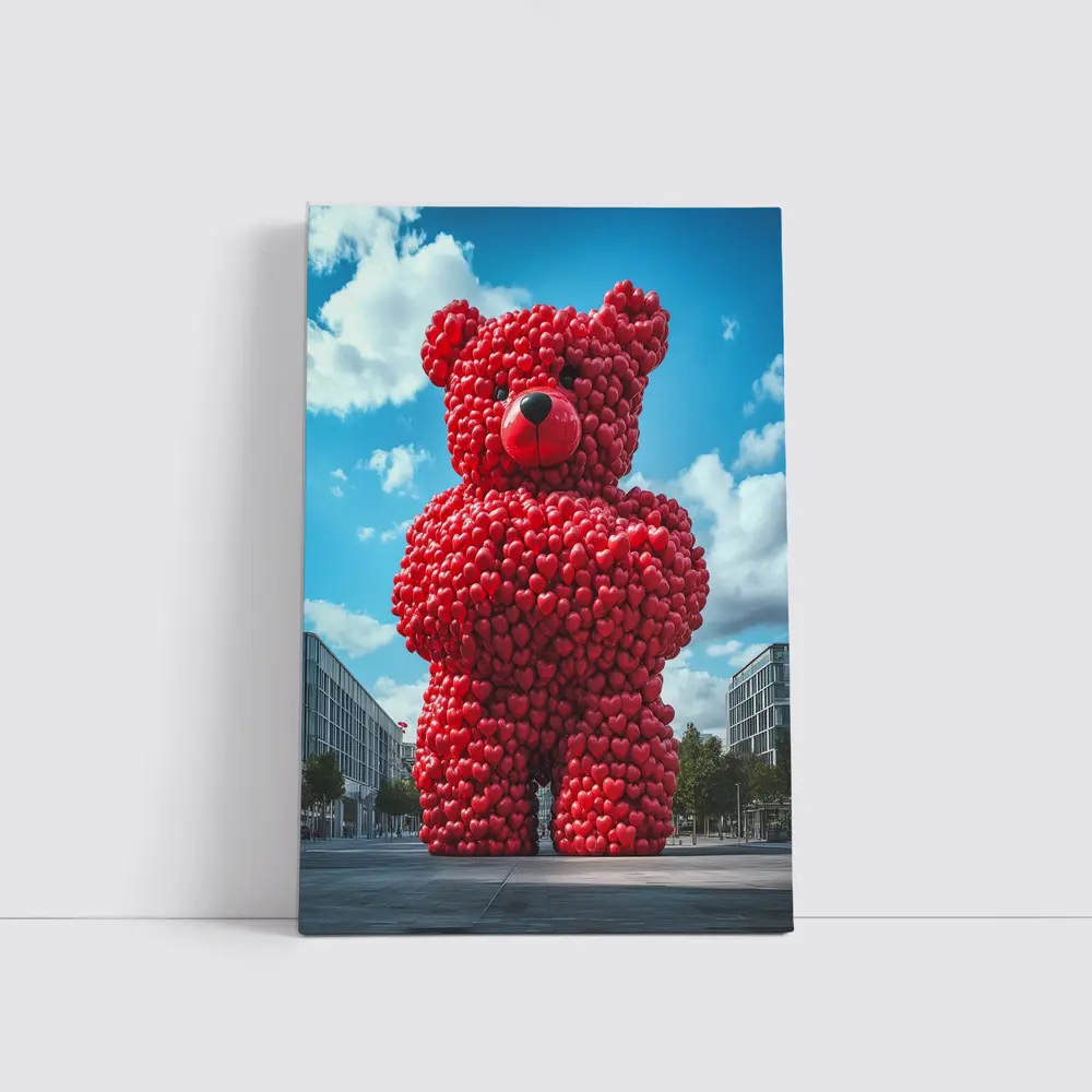 Giant Red Heart Teddy Bear Urban Square – Wall Art