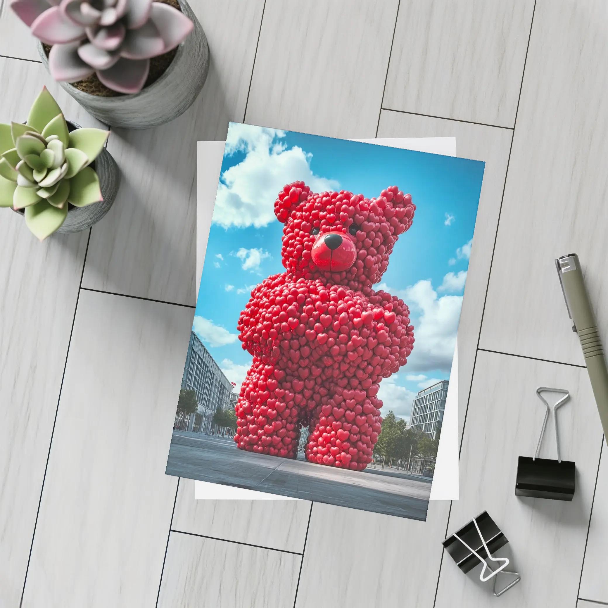 Giant Red Heart Teddy Bear Urban Square – Postcards