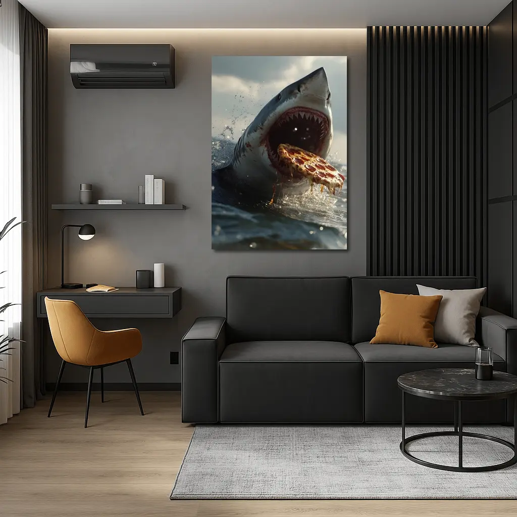 Great White Shark Eating Pizza Ocean Splash – Wall Art
