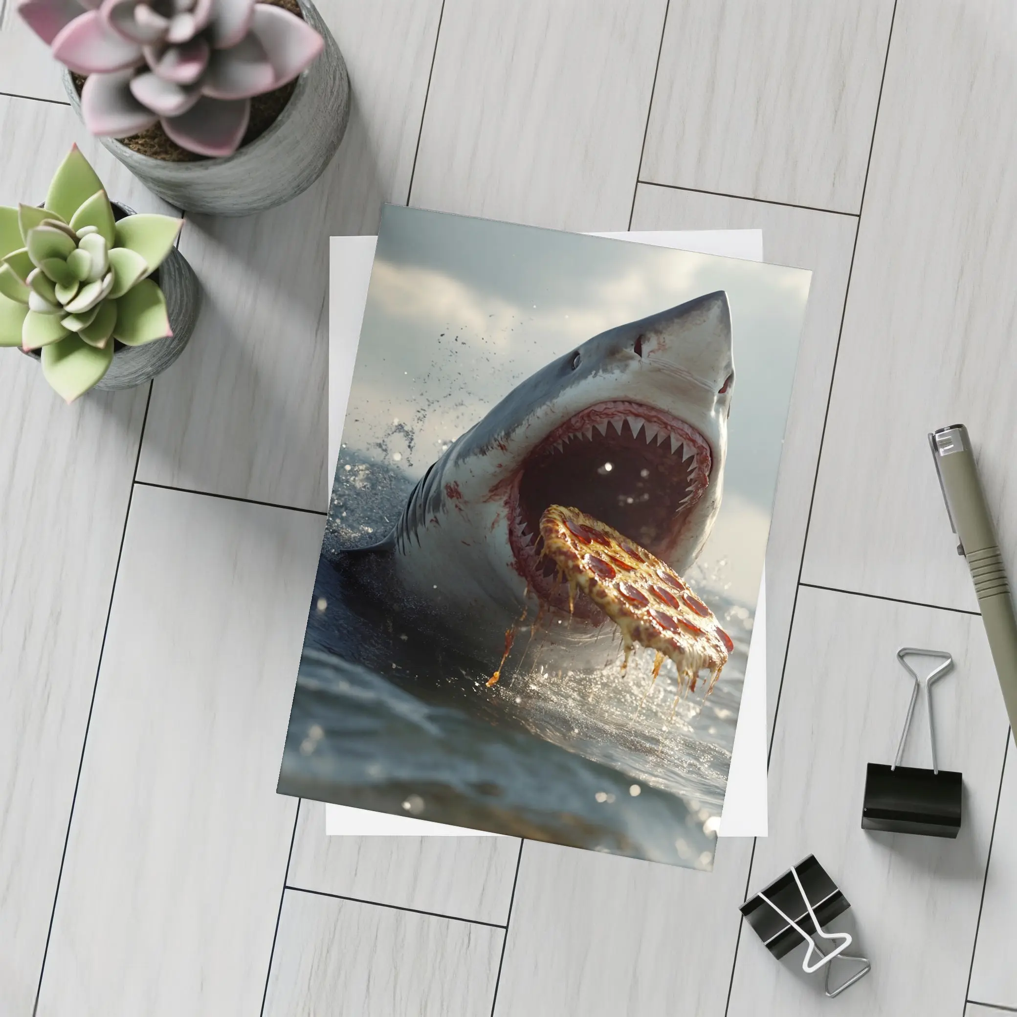 Great White Shark Eating Pizza Ocean Splash – Postcards