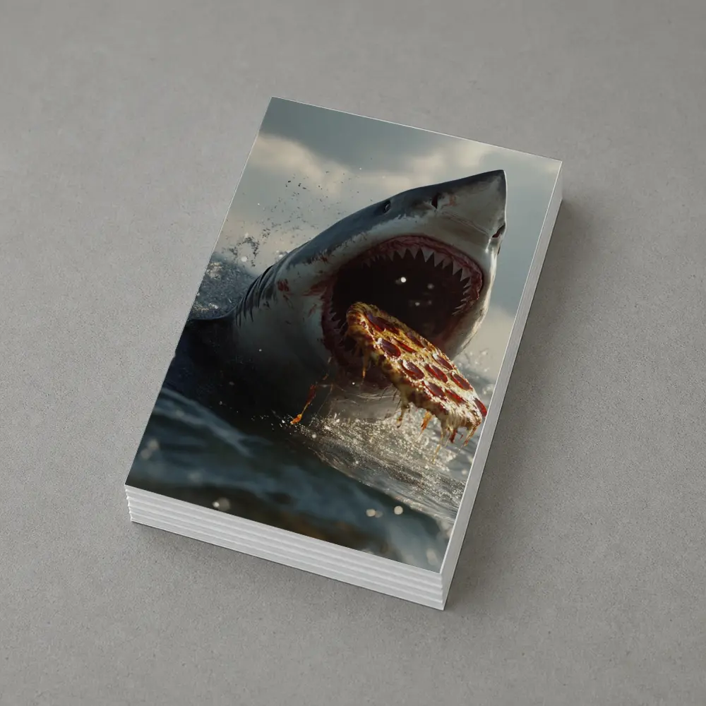 Great White Shark Eating Pizza Ocean Splash – Postcards