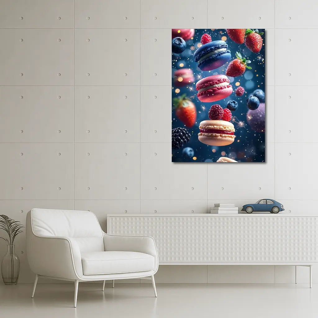 Macarons and Berries Floating Starry Background – Wall Art