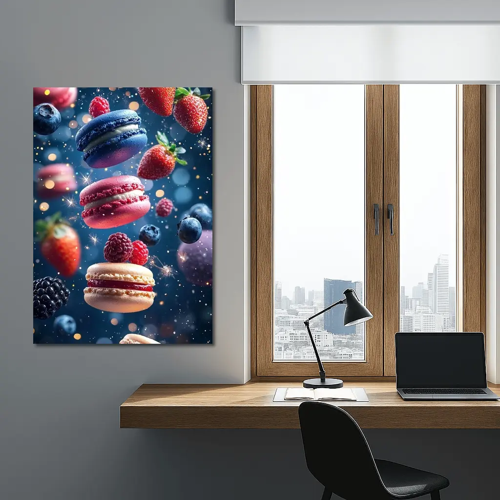Macarons and Berries Floating Starry Background – Wall Art