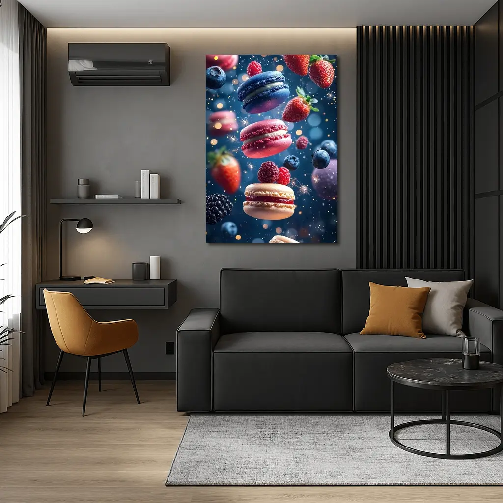 Macarons and Berries Floating Starry Background – Wall Art