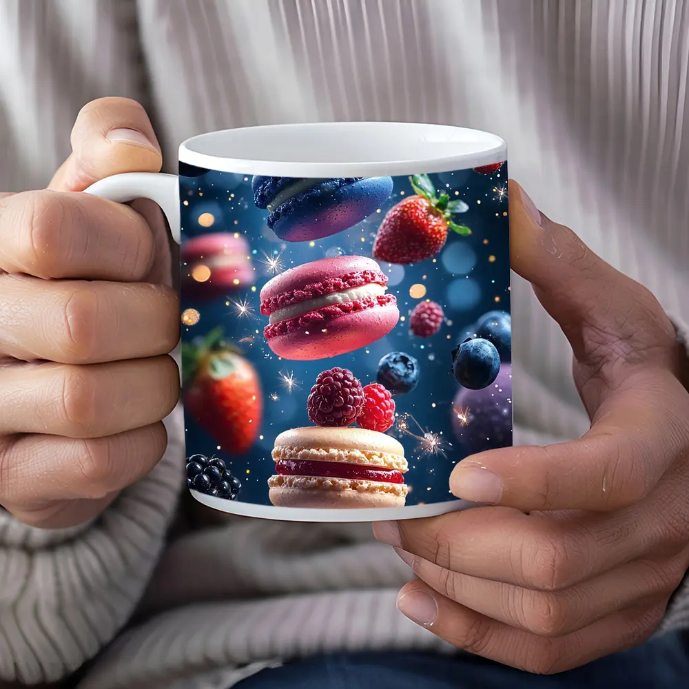 Macarons and Berries Floating Starry Background – Mugs