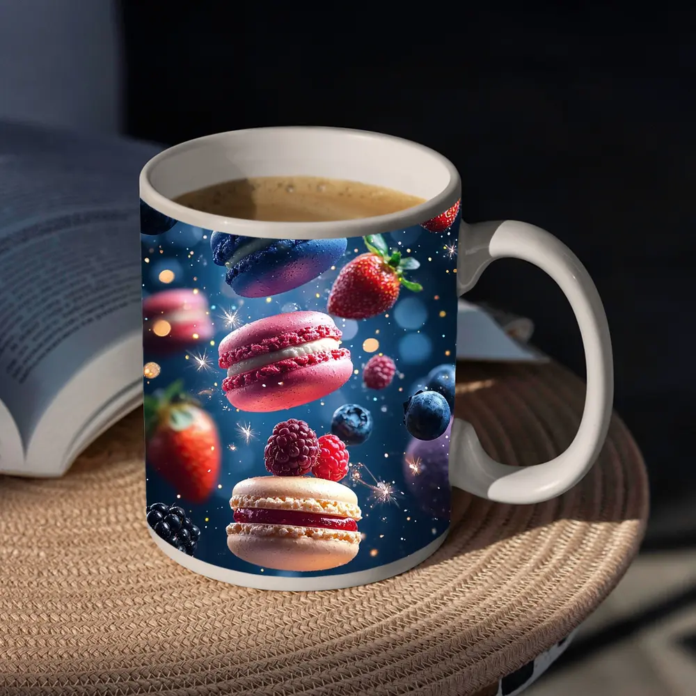 Macarons and Berries Floating Starry Background – Mugs