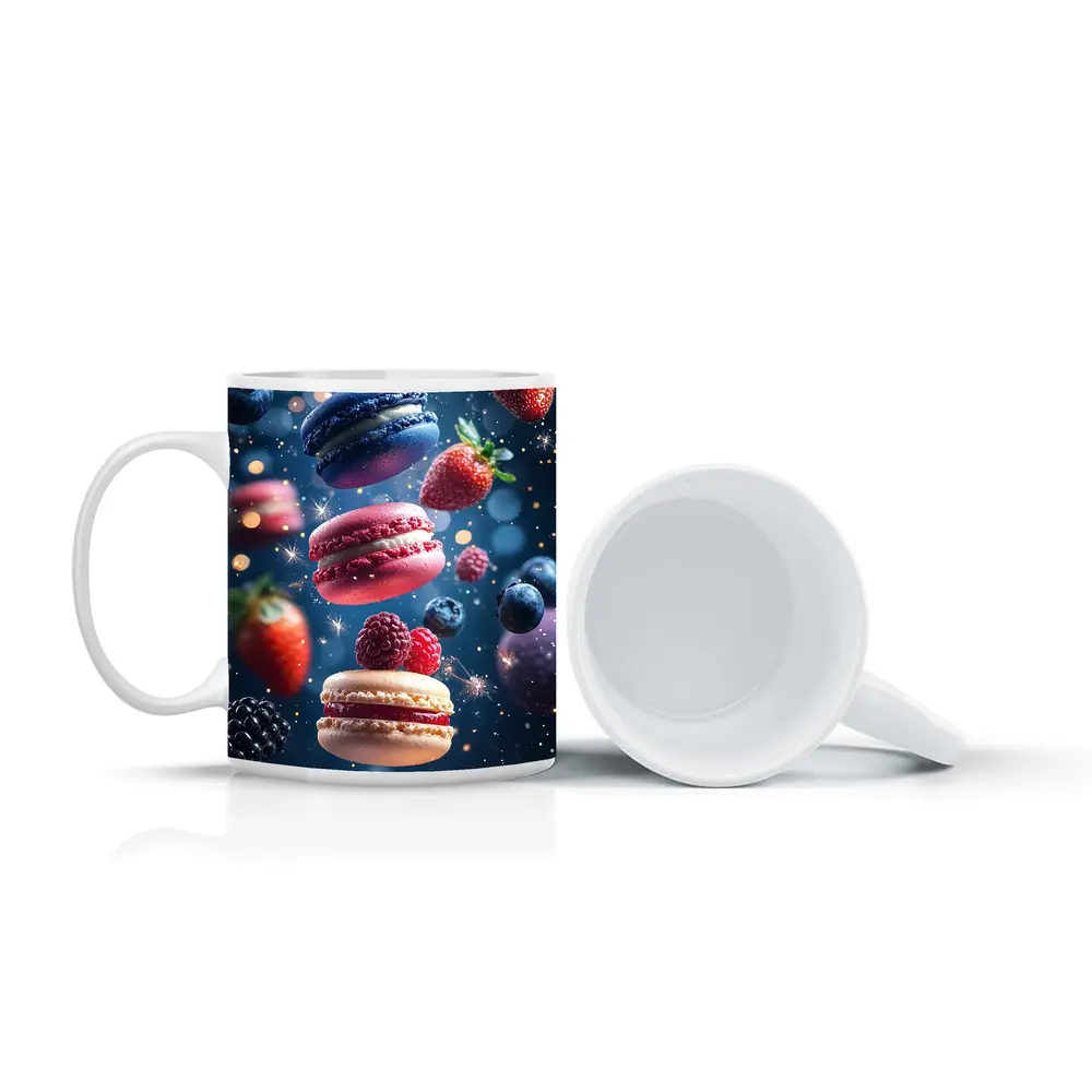 Macarons and Berries Floating Starry Background – Mugs