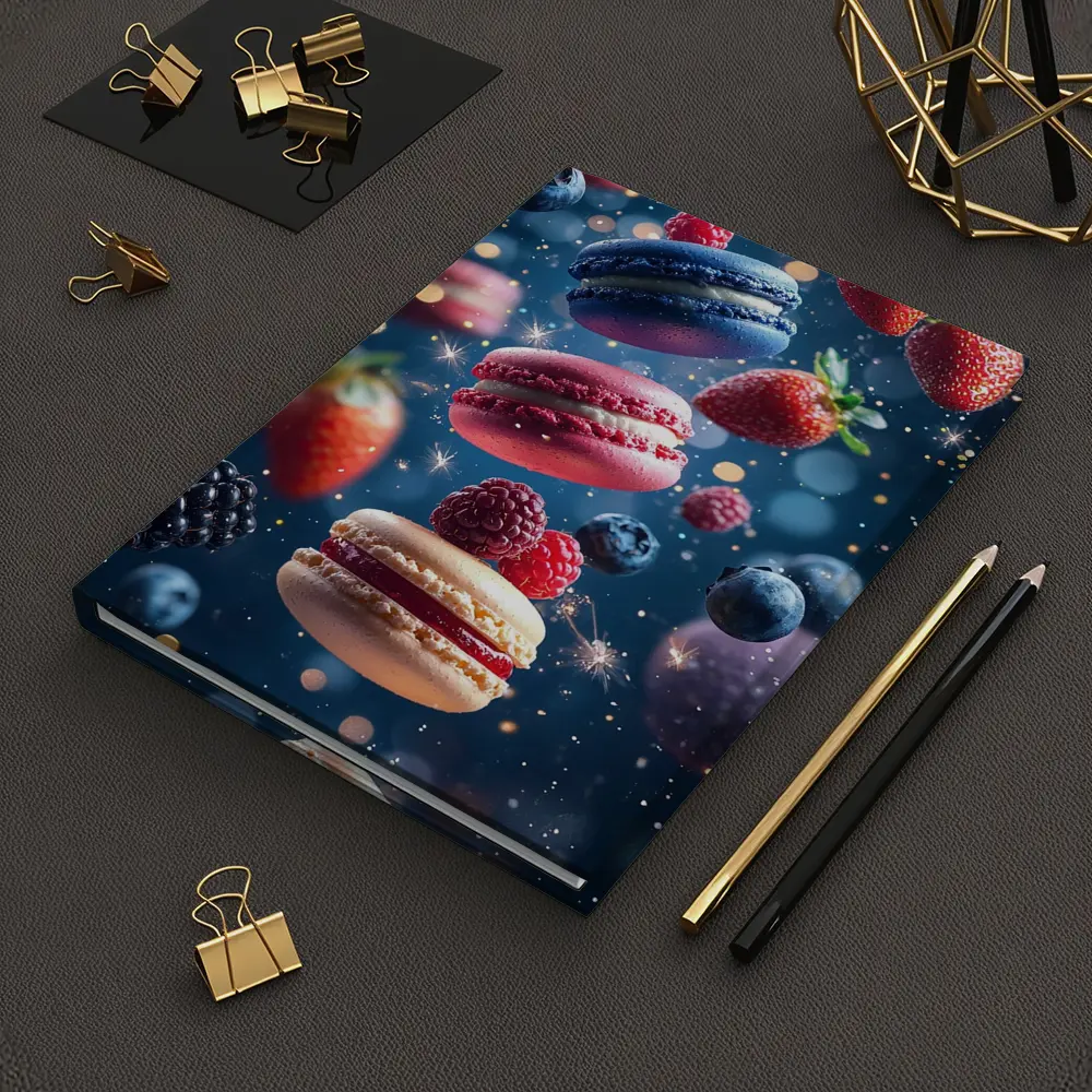 Macarons and Berries Floating Starry Background – Notebooks