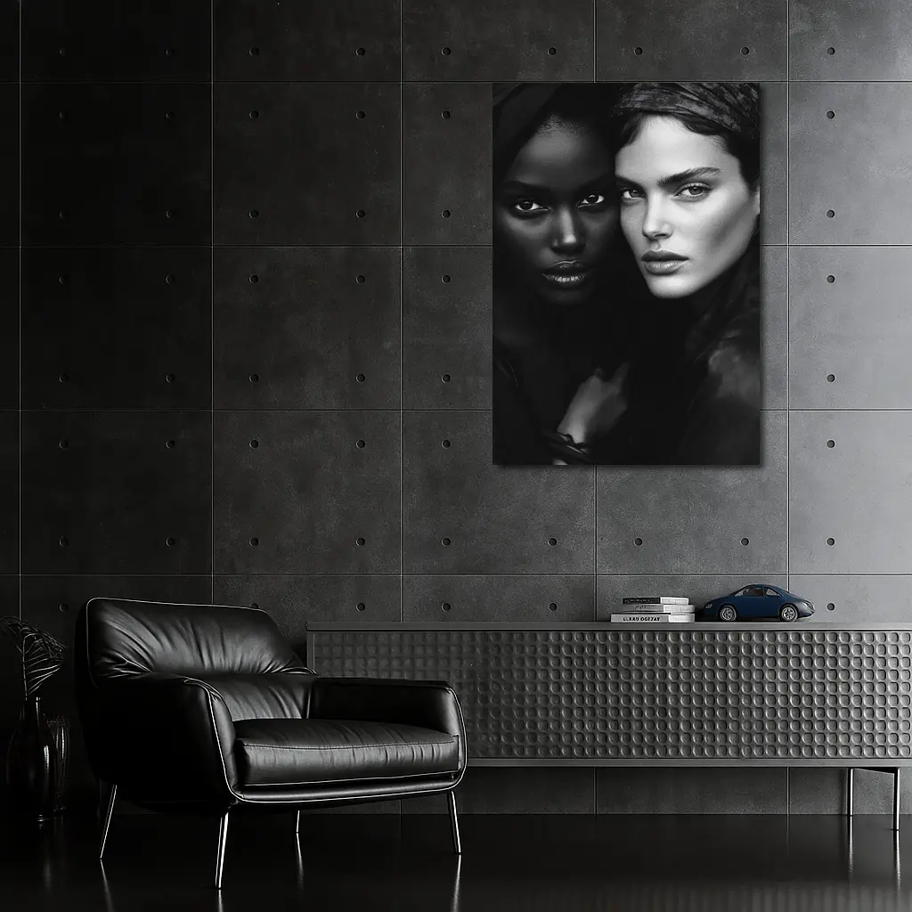 Two Women Black and White Fashion Portrait – Wall Art