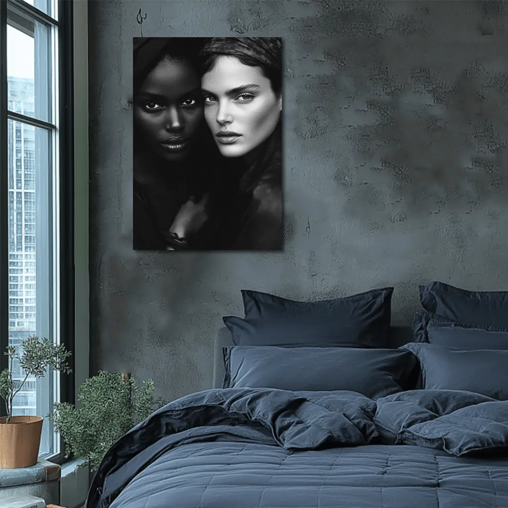 Two Women Black and White Fashion Portrait – Wall Art